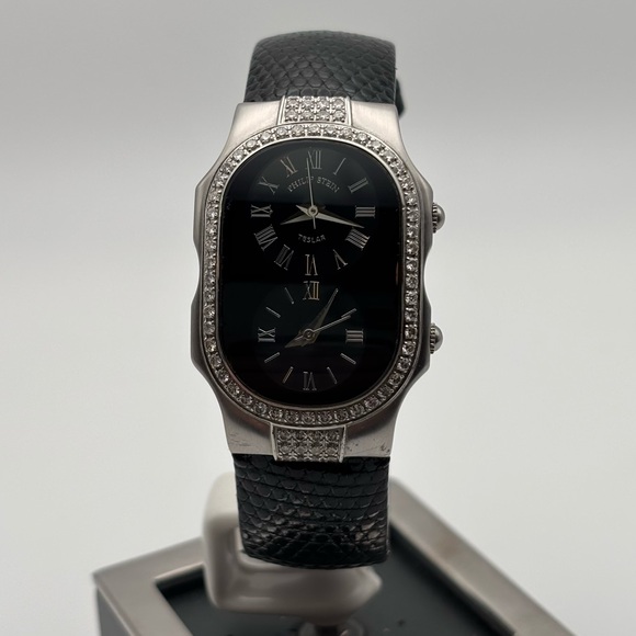 Philip Stein Other - Philip Stein Teslar Dual Time Diamond Bezel Watch 45mm Lizard Strap